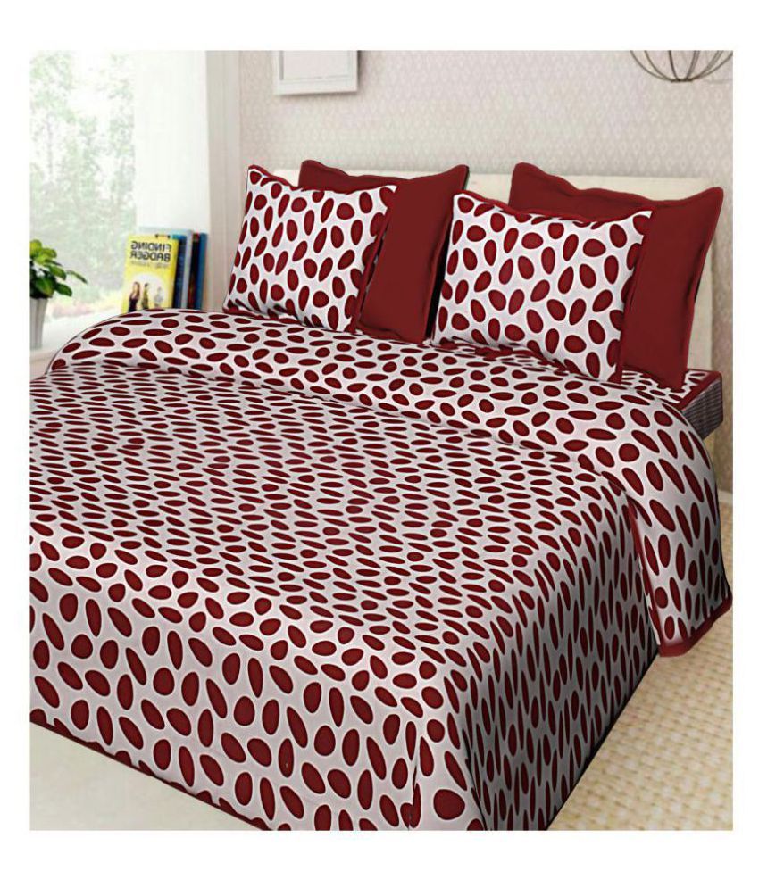     			Uniqchoice - Maroon Cotton Double Bedsheet with 2 Pillow Covers