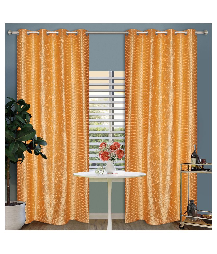     			Veronica Deco Set of 2 Long Door Blackout Room Darkening Eyelet Poly Cotton Curtains Yellow
