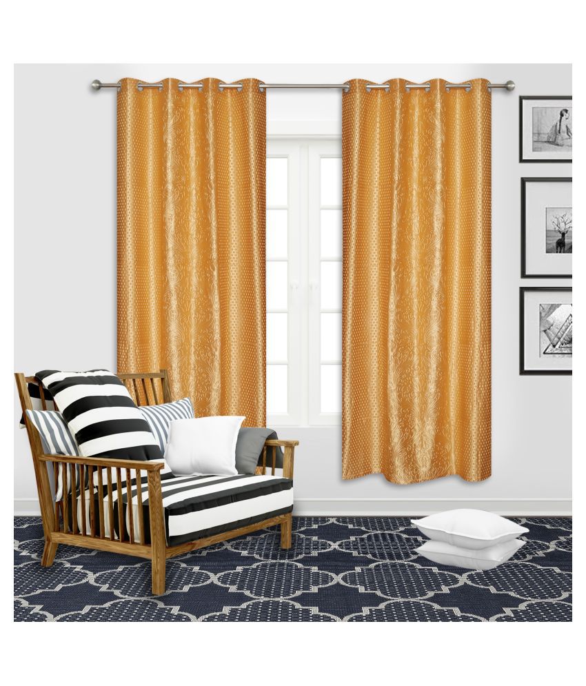     			Veronica Deco Set of 2 Door Blackout Room Darkening Eyelet Poly Cotton Curtains Yellow