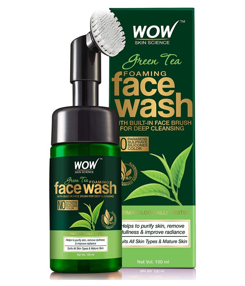     			WOW Skin Science Green Tea Foaming Face Wash with Built-In Face Brush - For Purifying Skin, Improving Radiance - 100 ml