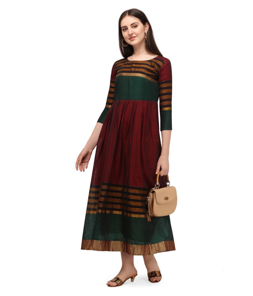 Avisha Maroon Cotton Ethnic Gown