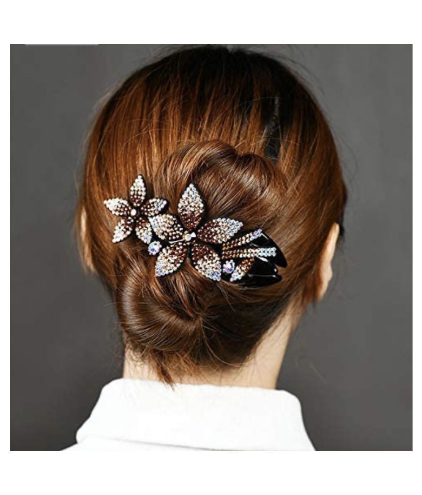 MIZORRI Double Flower Rhinestone Hair Clip For Women | Crystal Fancy Hair  Clips Elegant Thick Long hair Accessories (9 cm x 5 cm): Buy MIZORRI Double  Flower Rhinestone Hair Clip For Women |