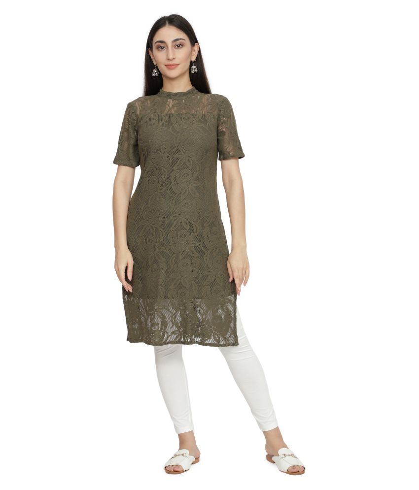     			NUEVOSDAMAS - Green Cotton Women's Straight Kurti ( Pack of 1 )