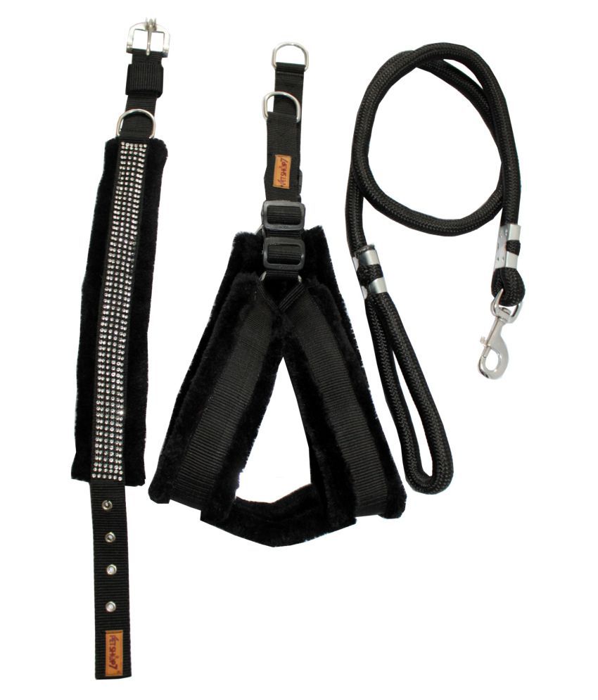     			Petshop7 Premium Quality Nylon Fur 1.25 Inch Dog Harness , Collar & Rope Leash( Chest Size - 28 - 35 inch adjustable) Dog Harness & Leash