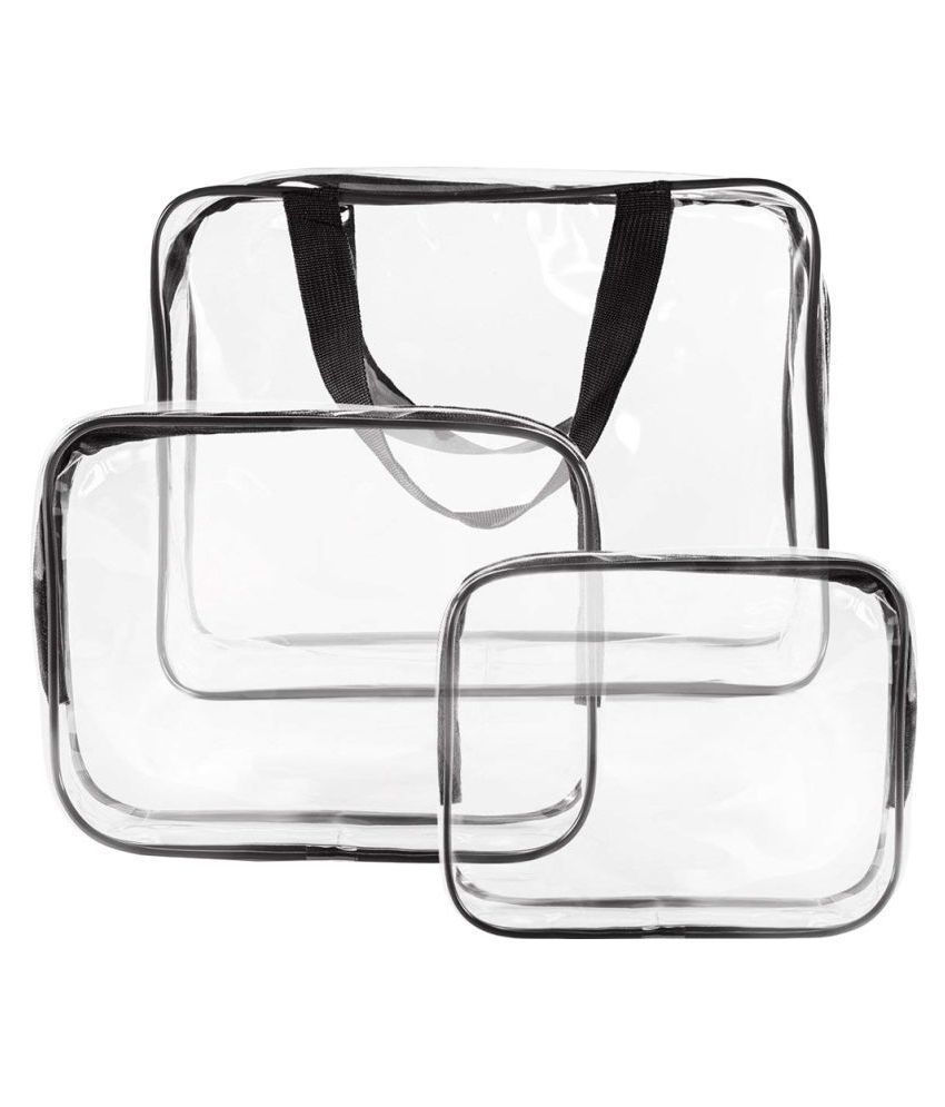    			PrettyKrafts Black 3 Pack Clear PVC Cosmetic Bags Travel bags