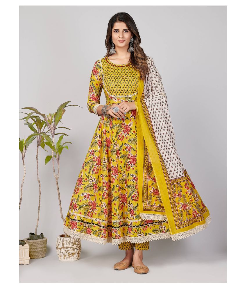     			Vbuyz - Yellow Anarkali Cotton Women's Stitched Salwar Suit ( Pack of 1 )