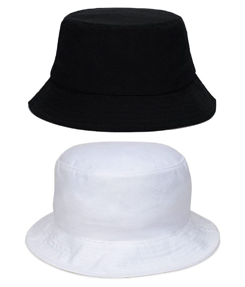     			Unisex Bucket Fishermen Beach Cap Hat (Pack of 2) (X-02_White & Black)