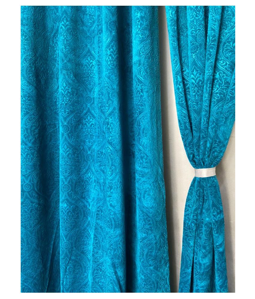     			Koli collections Set of 2 Door Semi-Transparent Eyelet Velvet Aqua Curtains ( 213 x 152 cm )