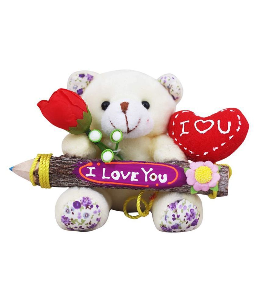     			Tickles I Love You Special Teddy with Pencil Heart and Rose Soft Stuffed Gift for Kids Girls On Valentine's Day Birthday (Color: White Size: 15 cm)