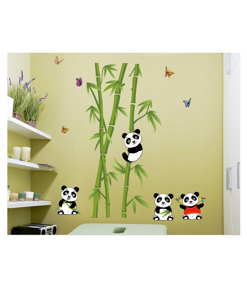     			Asmi Collection Bamboo Tree Panda Butterfly Wall Sticker ( 120 x 110 cms )