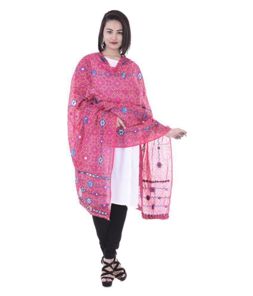     			Raj Pink Cotton Aari Embroidered Dupatta - Single