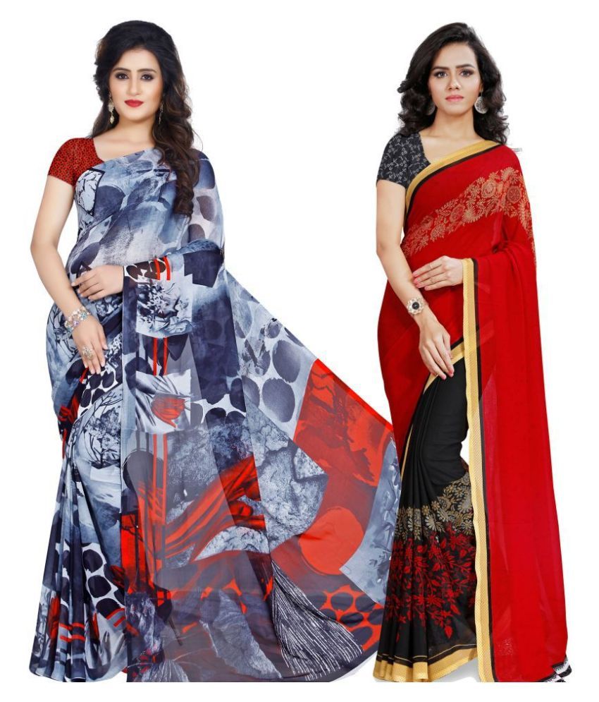     			ANAND SAREES - Multicolor Georgette Saree With Blouse Piece (Pack of 2)