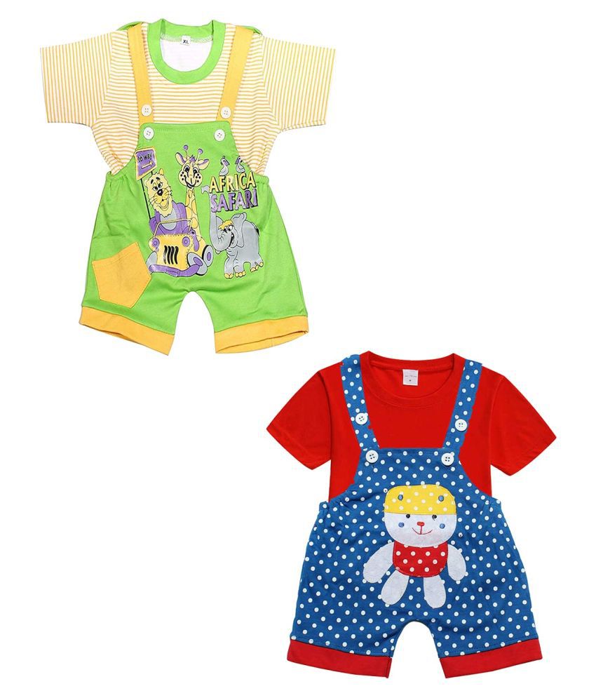     			babeezworld Dungaree for Boys & Girls Casual Printed Pure Cotton-Pack of 2