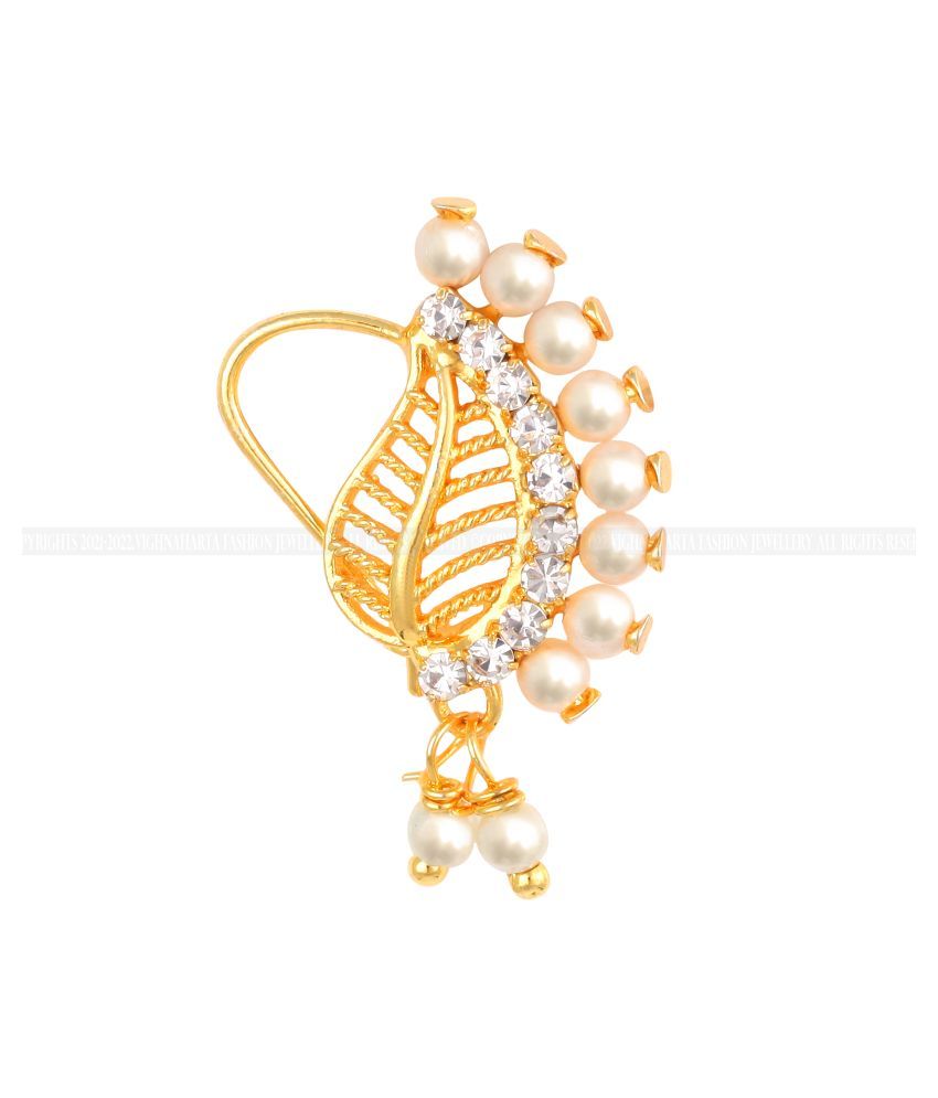     			Vighnaharta Gold Plated Mayur design with Pearls AD Stone Alloy Maharashtrian Nath Nathiya./ Nose Pin for women VFJ1019NTH-TAR