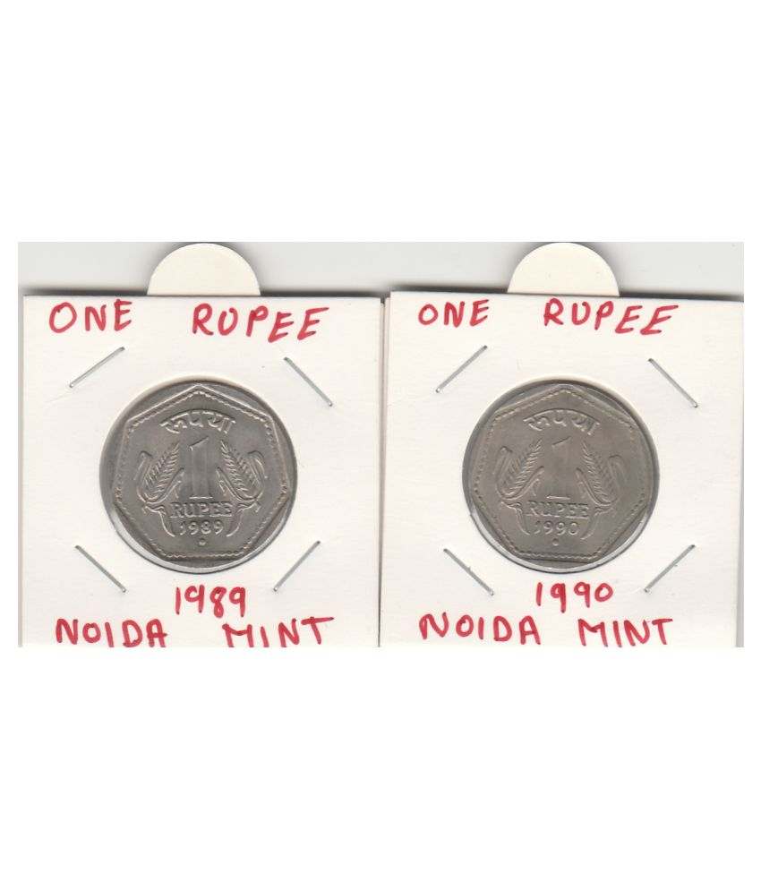     			NUMISMATECALLY RARE ,ONE   RUPEE C01N-1989 AND -1990 ,ONE RUPEE  NOIDA MINT ,  ,. HIGHLY COLLECTIBLE HIGH GRADE  BEAUTIFUL TWO  C01N  SET IN EXTRA FINE CONDITION  LIKE UNC CONDITION. .CHECK PICTURE CAREFULLY BEFORE ORDER PLEASE DONT PLACE FAKE ORDER.,