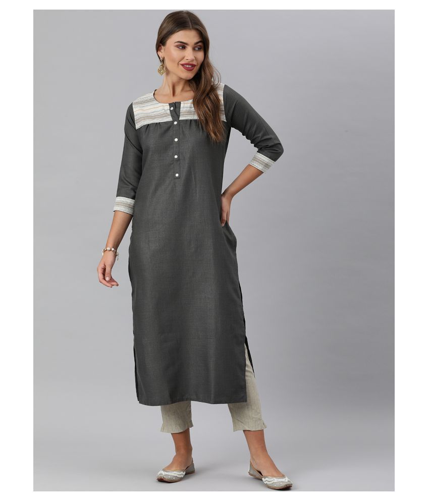     			KSUT Off White Cotton Straight Kurti - Single