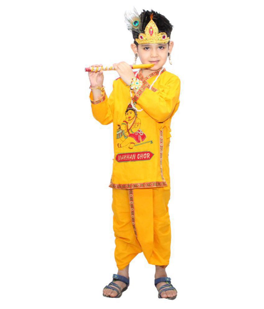     			Kaku Fancy Dresses Maakhan Chor in Cotton Fabric,Krishnaleela/Janmashtami/Kanha/Mythological Character Costume -Yellow, 4-5 Years, for Boys
