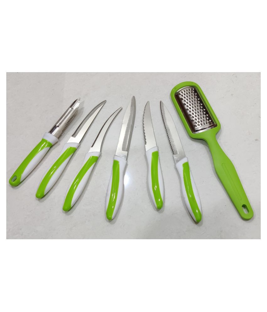     			OFFYX Stainless Steel Peeler, Grater & Knife Set (Pack of 7) (Green) Kitchen Tool Set
