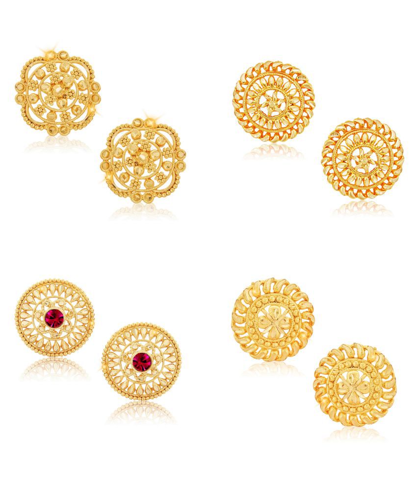     			Vighnaharta Sizzling Chunky Alloy Gold Plated Stud Earring Combo set For Women and Girls ( Pack of- 4 Pair Earrings)-VFJ1124-1109-1118-1125ERG