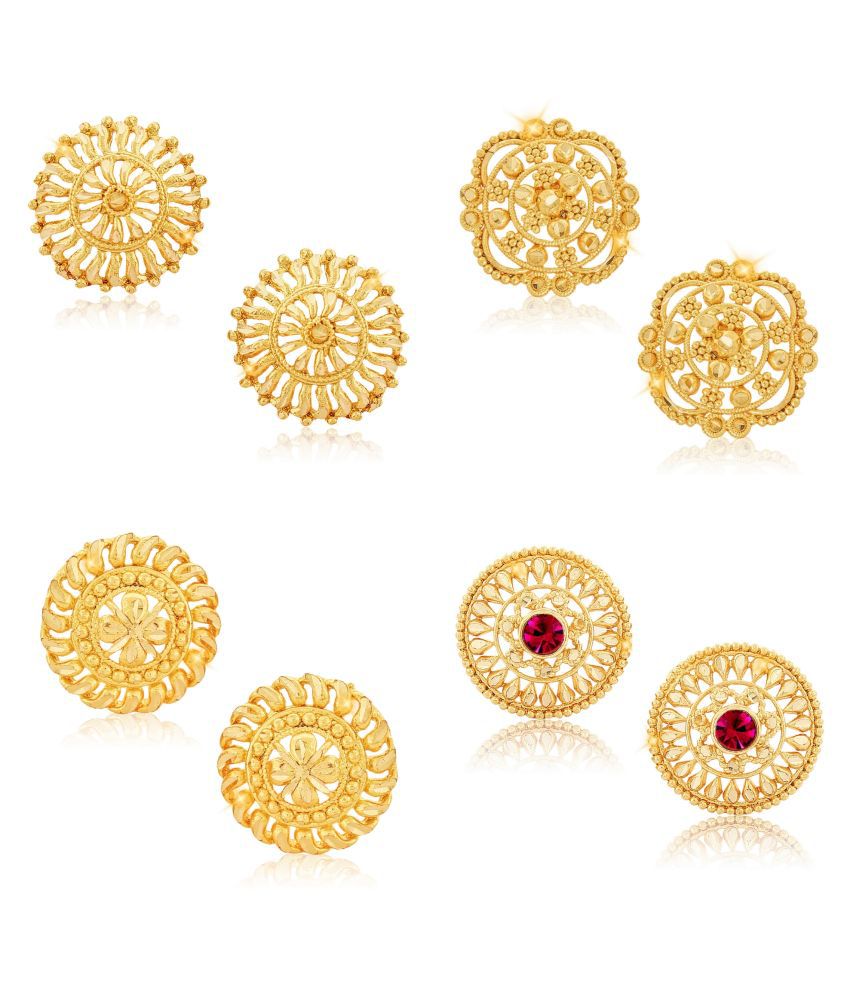     			Vighnaharta Sizzling Chunky Alloy Gold Plated Stud Earring Combo set For Women and Girls ( Pack of- 4 Pair Earrings)-VFJ1125-1246-1124-1118ERG