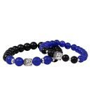 Black & Blue Bead with German Silver Buddha Handmade Stretchable rakhi Bracelet for Couple