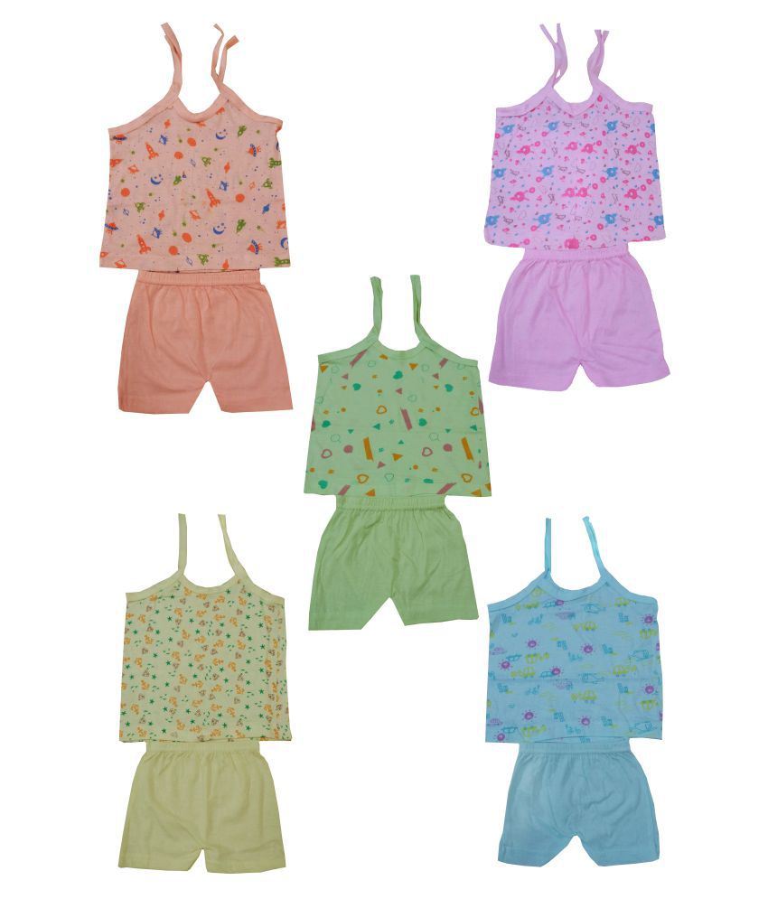     			MRB Peach, Pink, Green, Beige and Blue Baby Girls Casual Shirt Shorts Set of 5