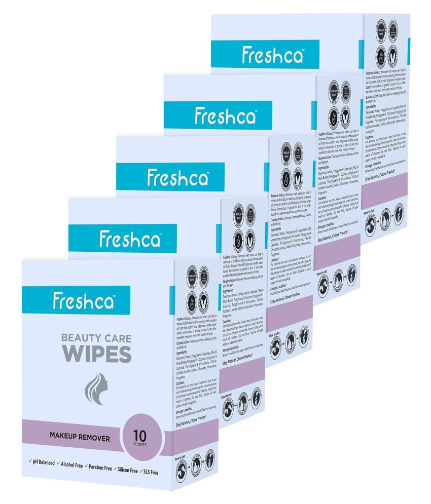 Freshca Makeup Remover Wet Wipes Single Sachet 10 Pcs (Pack of 5