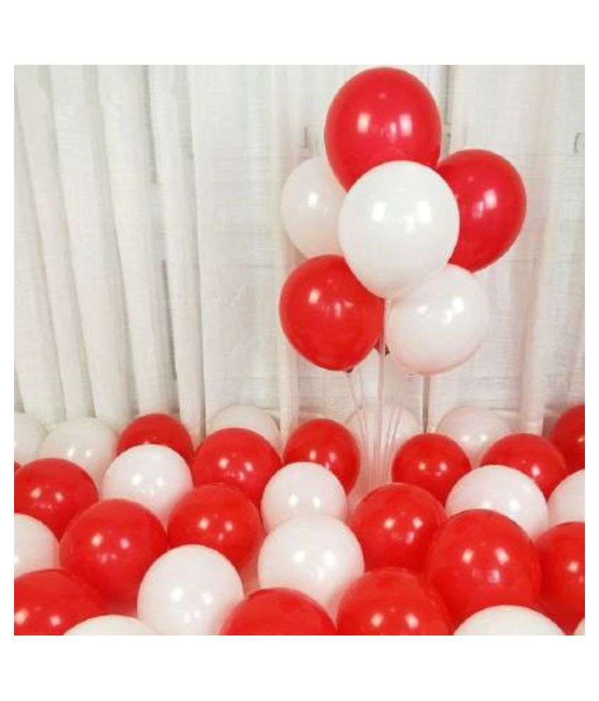    			KR Solid Balloons ( 100 Red,100 White) for Birthday, Anniversary , Festival, Wedding, Engagements Celebration and Party Balloon  (Red, White, Pack of 200 )