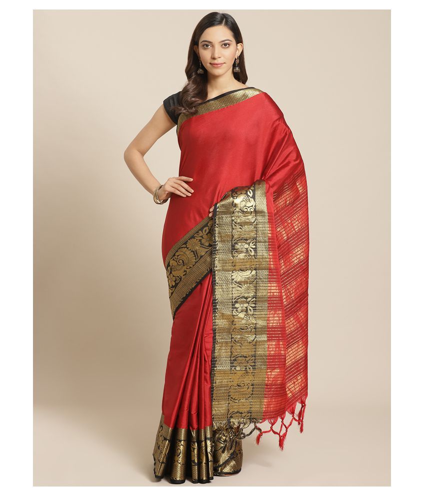     			Grubstaker Red Cotton Saree - Single