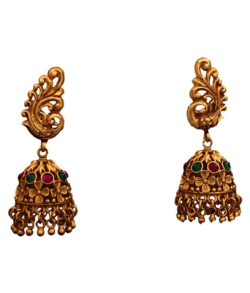 Jhumki Drop Earrings 18K Gold Plated Crystal Crystal Attractive Jhumki Drop Earrings 18K Gold Plated Crystal for Women Girls Ladies Attractive