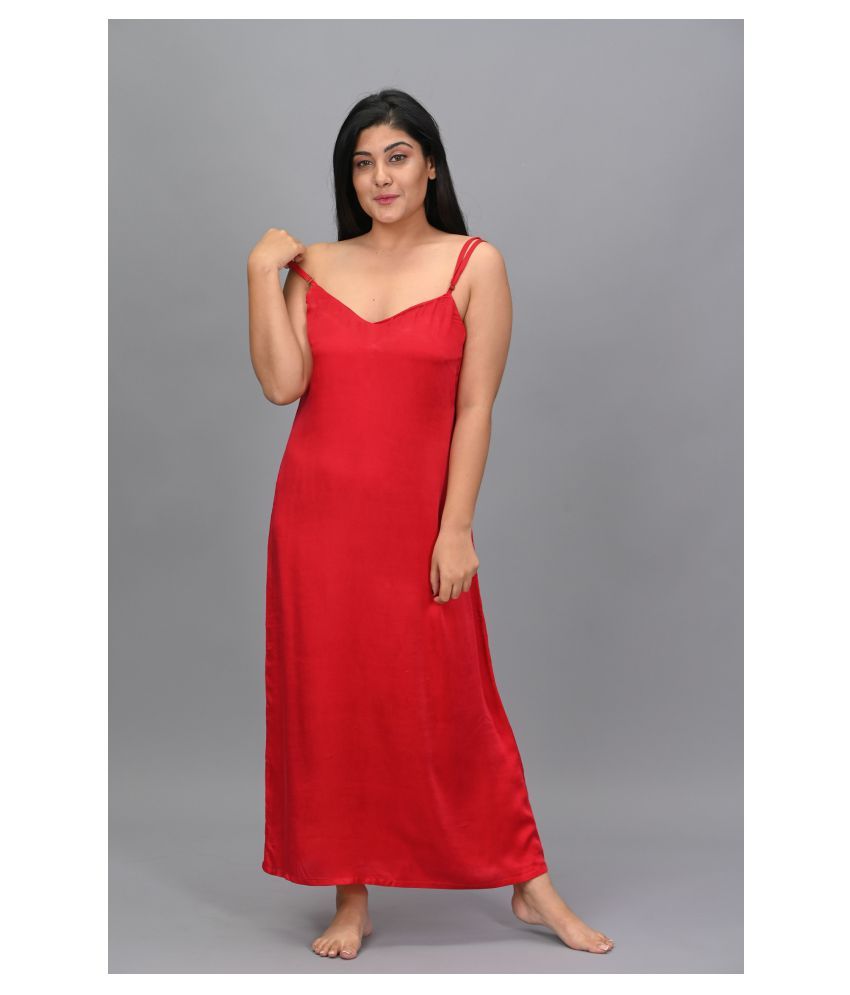 Buy Faiseanta Satin Nighty & Night Gowns Red Single Online at Best