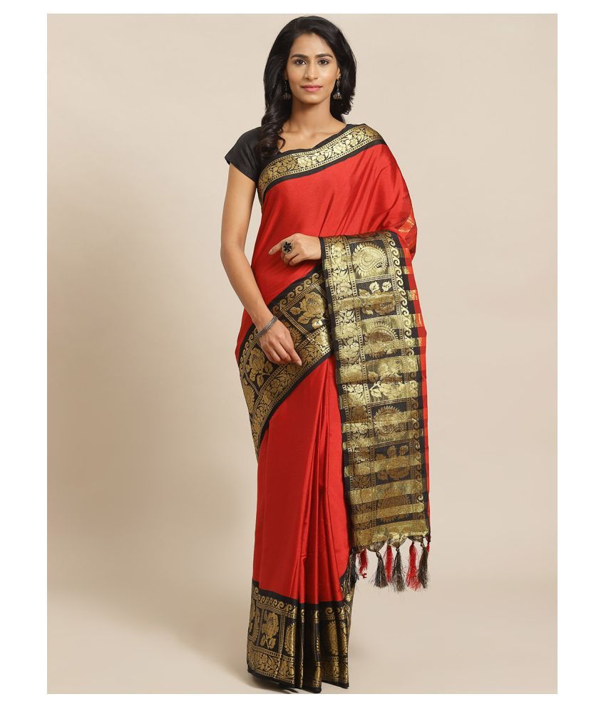     			Grubstaker Red Cotton Saree - Single