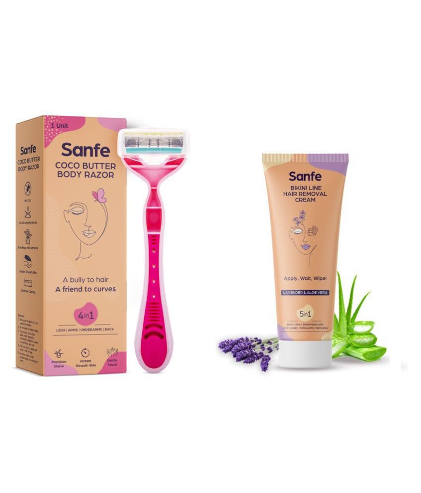 Sanfe Bikini line Hair Removal Cream 50gm & Coco Buttter Body Razor for  Women | shaving cream and razor Combo: Buy Sanfe Bikini line Hair Removal  Cream 50gm & Coco Buttter Body