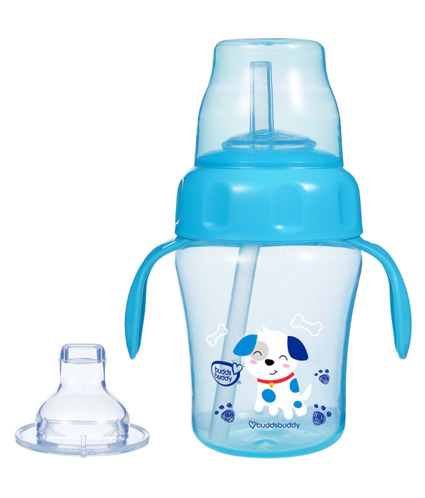 Buddsbuddy BPA Free Anti Spill Design Momo 2 in 1 Baby Sipper (Spout + Straw) Cup/ baby sipper/baby water bottle 240ml, Blue