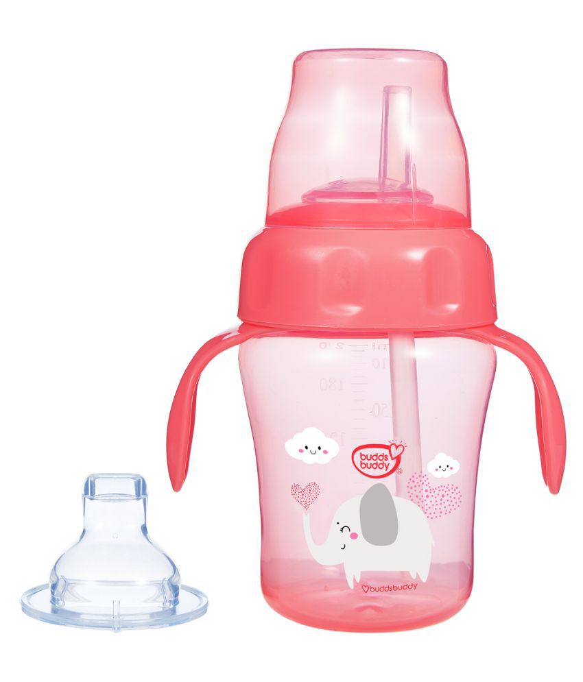 Buddsbuddy BPA Free Anti Spill Design Momo 2 in 1 Baby Sipper (Spout + Straw) Cup/ baby sipper/baby water bottle 240ml, Pink