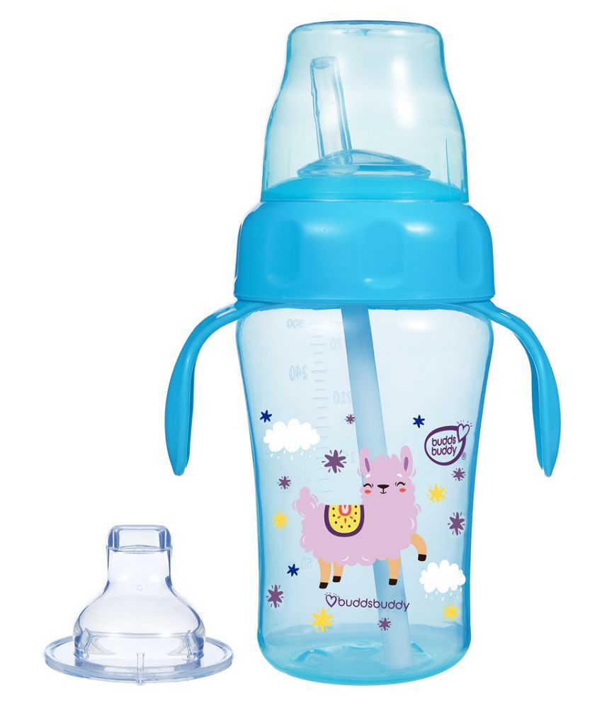 Buddsbuddy BPA Free Anti Spill Design Momo 2 in 1 Baby Sipper (Spout + Straw) Cup 300ml, Blue