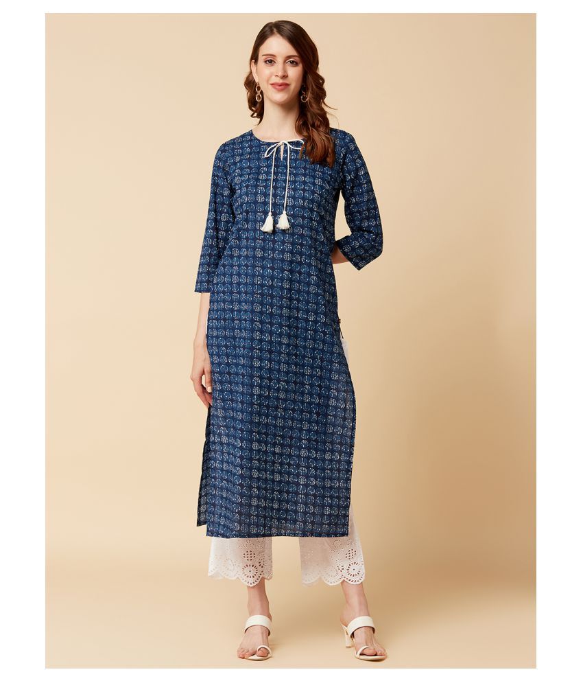     			KSUT Navy Cotton Straight Kurti - Single