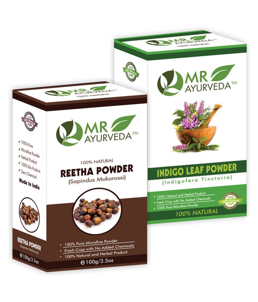     			MR Ayurveda 100% Herbal Reetha Powder and Indigo Powder Hair Scalp Treatment 200 g Pack of 2