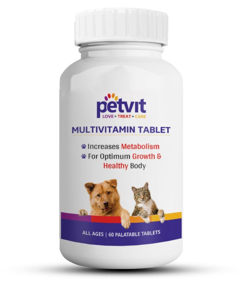 Petvit Multivitamin & Multimineral with 18 Ingredients Supplement for Skin-Coat, Joint, Digestion, Heart & Immunity For Dogs & Cats - 60 Palatable Chewable Tablets | For All Age Group