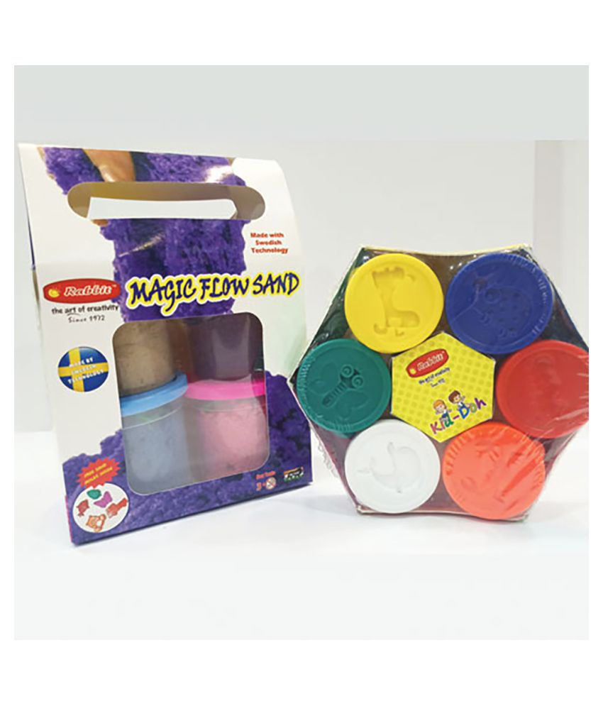     			RABBIT'S Magic Flow Sand Gift Pack|+RABBIT Kid Doh Happy Pack|Play Doh Sand|Play Sand for Kids with 10+ Sand Toys|Play Sand for Children|Play Doh Set|Play Doh for Kids|Kinetic Sand With Moulds|Sand Clay with Shapes|Kids Playing Sand|Ideal age 3+|