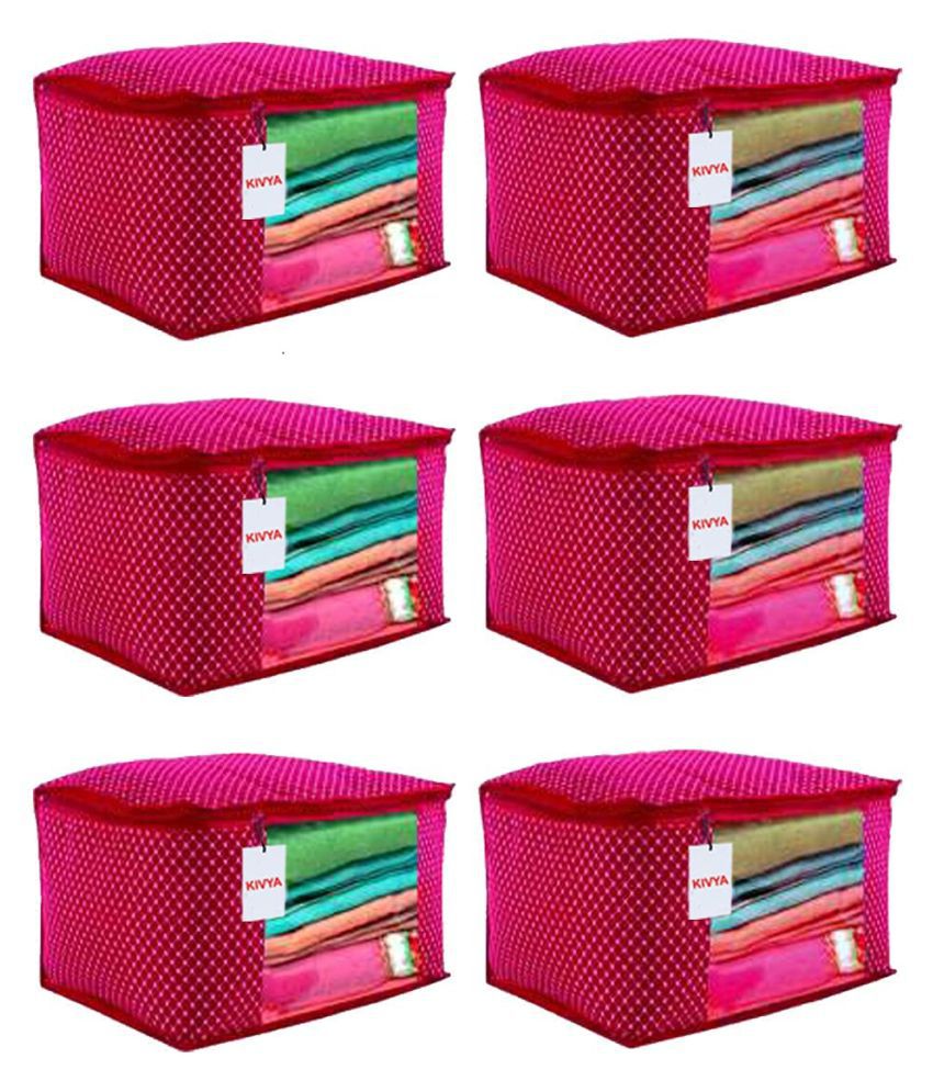     			KIVYA Saree Covers Storage Bags For Wardrobe Organiser, Saree Organizer For Closet Clothes Cover For Clothing Organizer Travel accessories for storage organizer set of 6  (Pink)