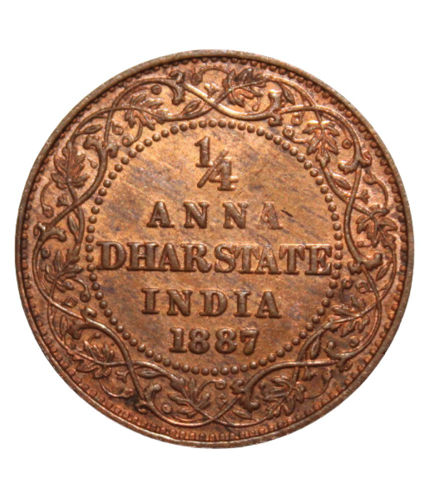     			1/4 Anna 1887 { Dhar State } Queen - British India Old and Rare Coin