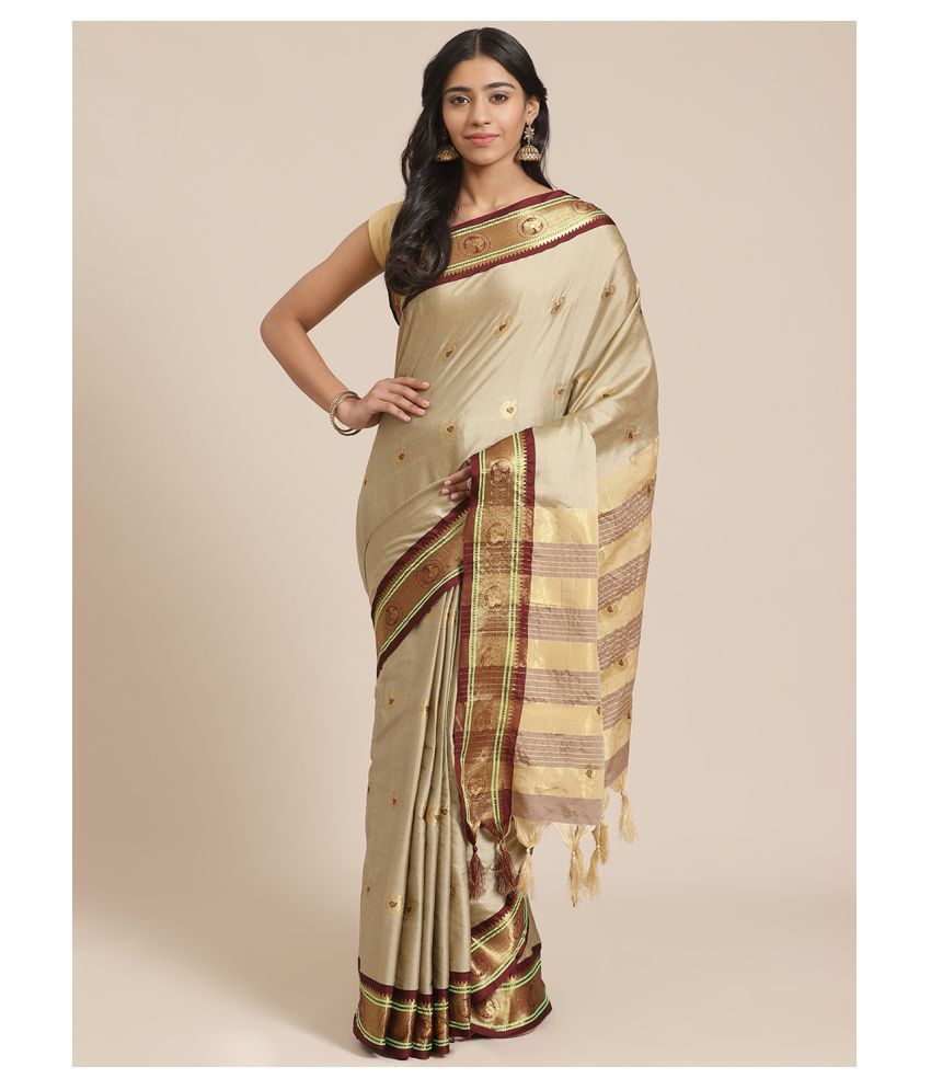     			Grubstaker Beige Cotton Saree - Single