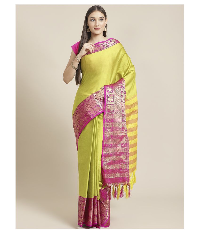     			Grubstaker Cotton Embellished Yellow With Blouse Piece Saree - Single Pack