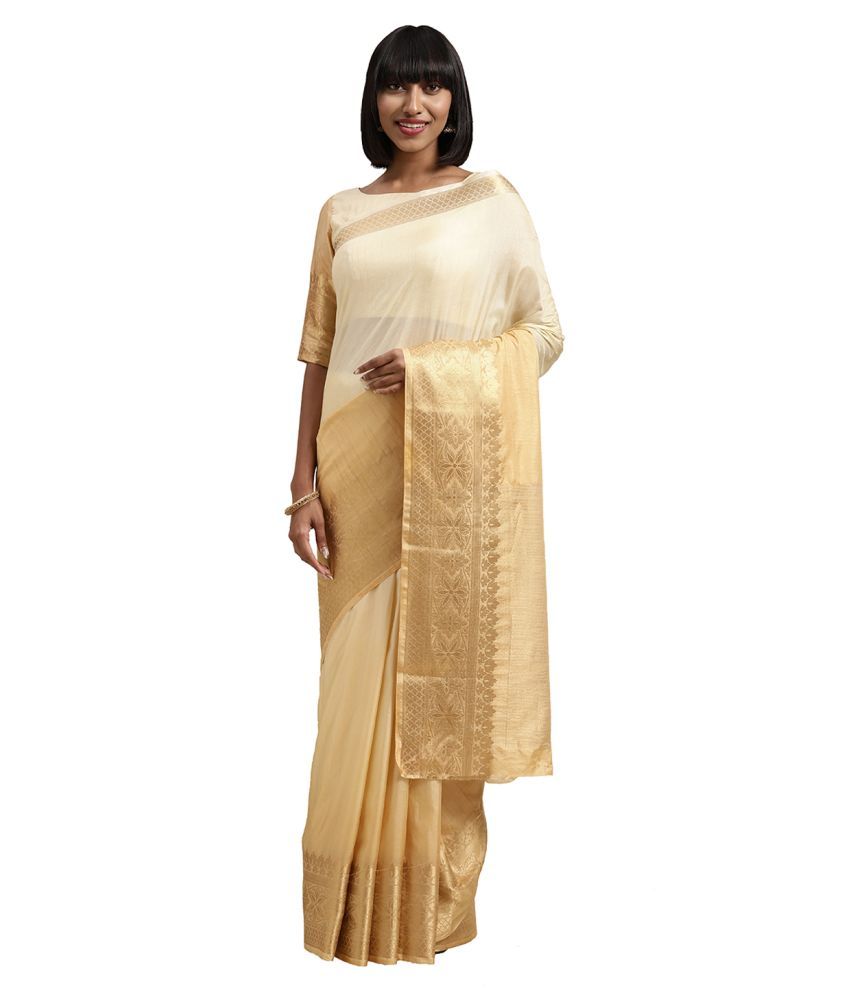     			Aarrah Beige Silk Blends Saree - Single