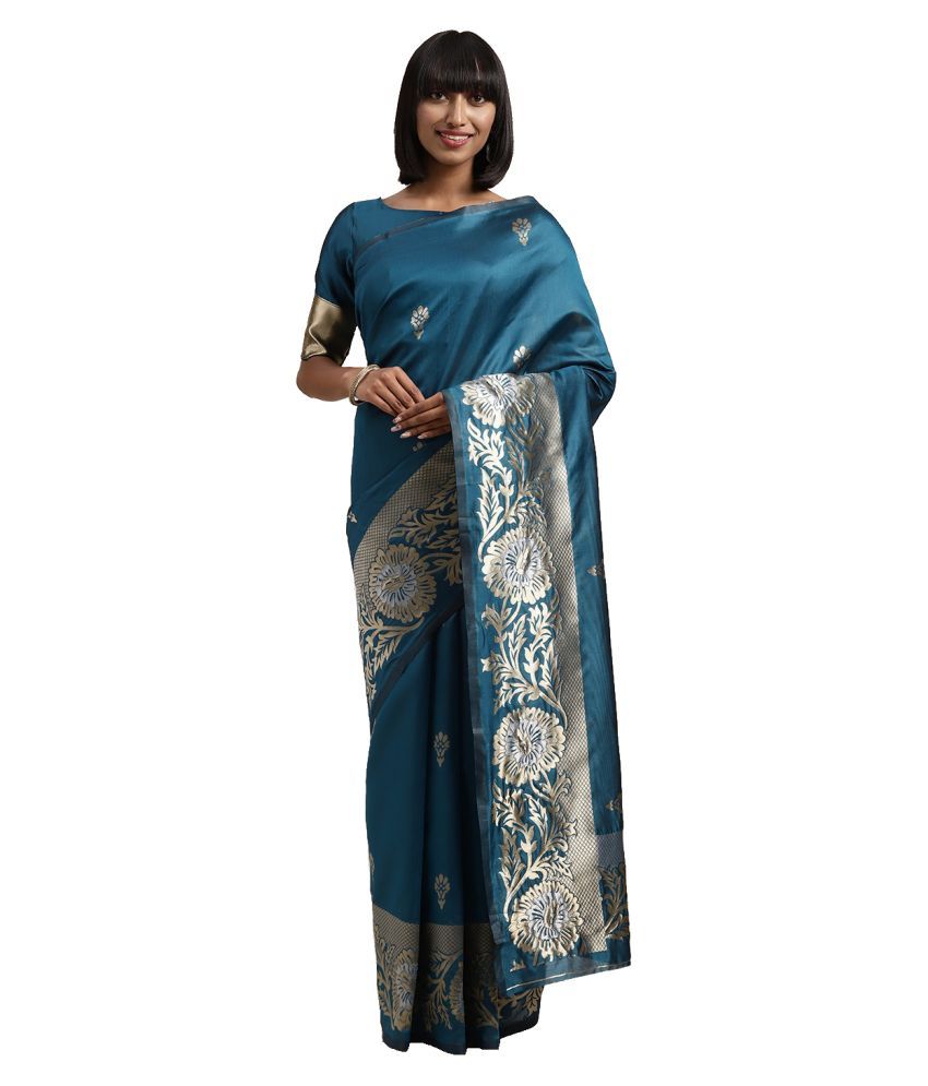     			Aarrah Blue Silk Blends Saree - Single