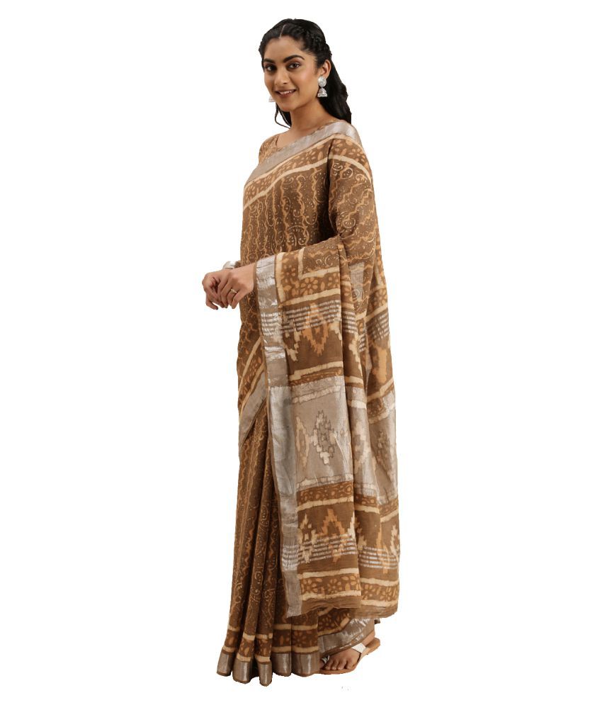     			Aarrah Brown Linen Saree - Single