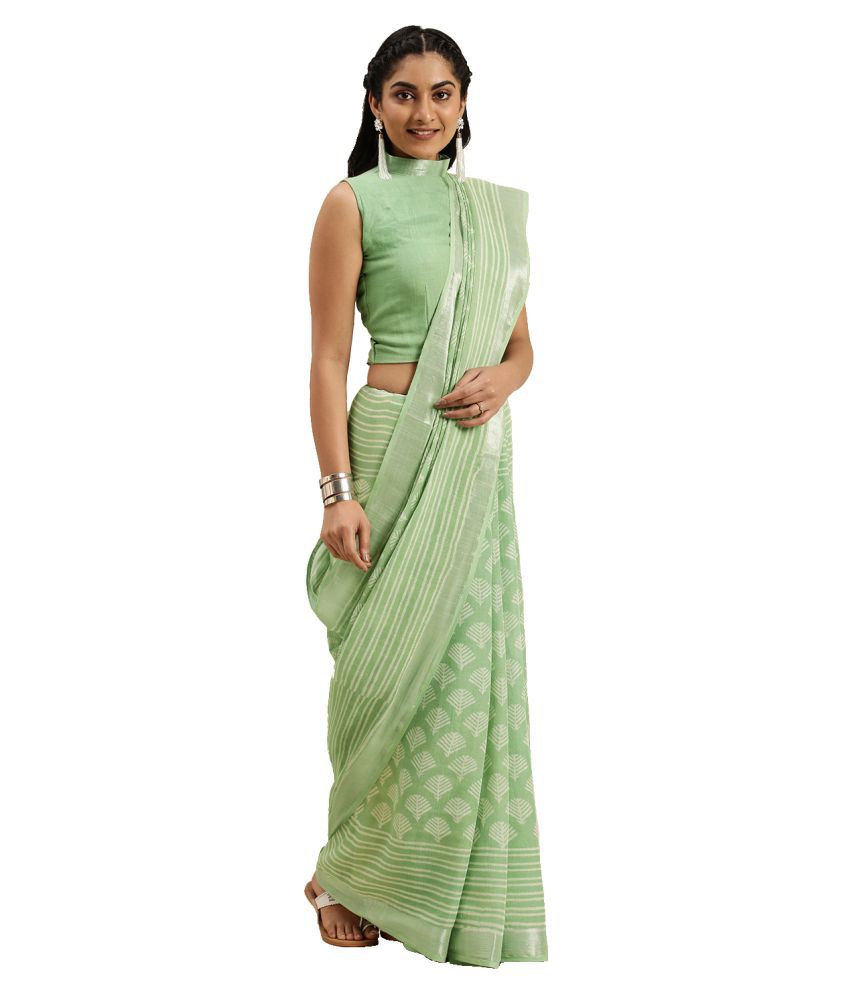     			Aarrah Green Linen Saree - Single