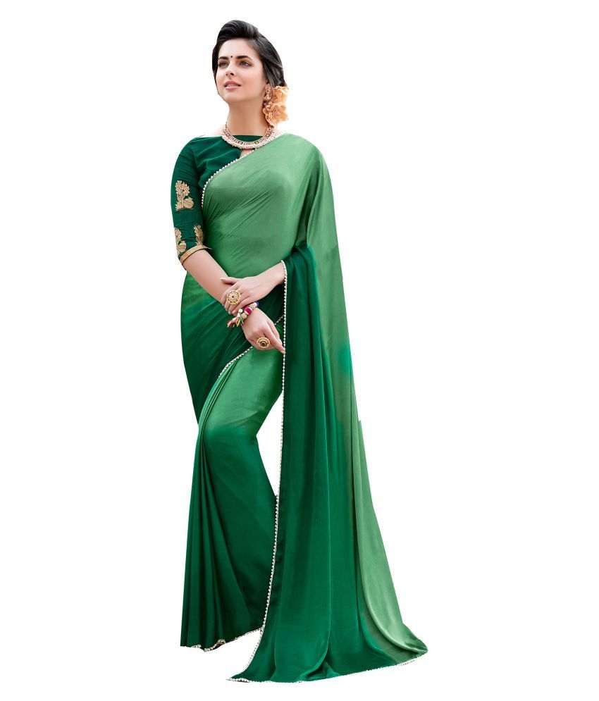     			Aarrah Green Satin Saree - Single