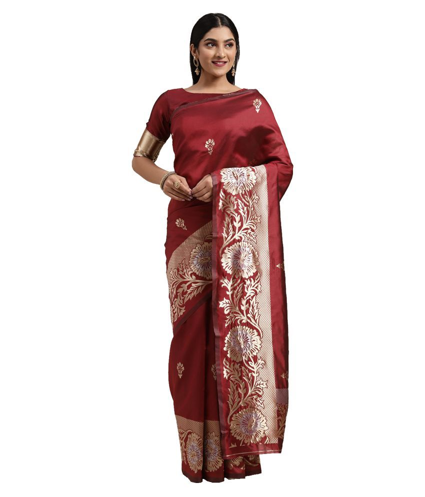     			Aarrah Maroon Silk Blends Saree - Single